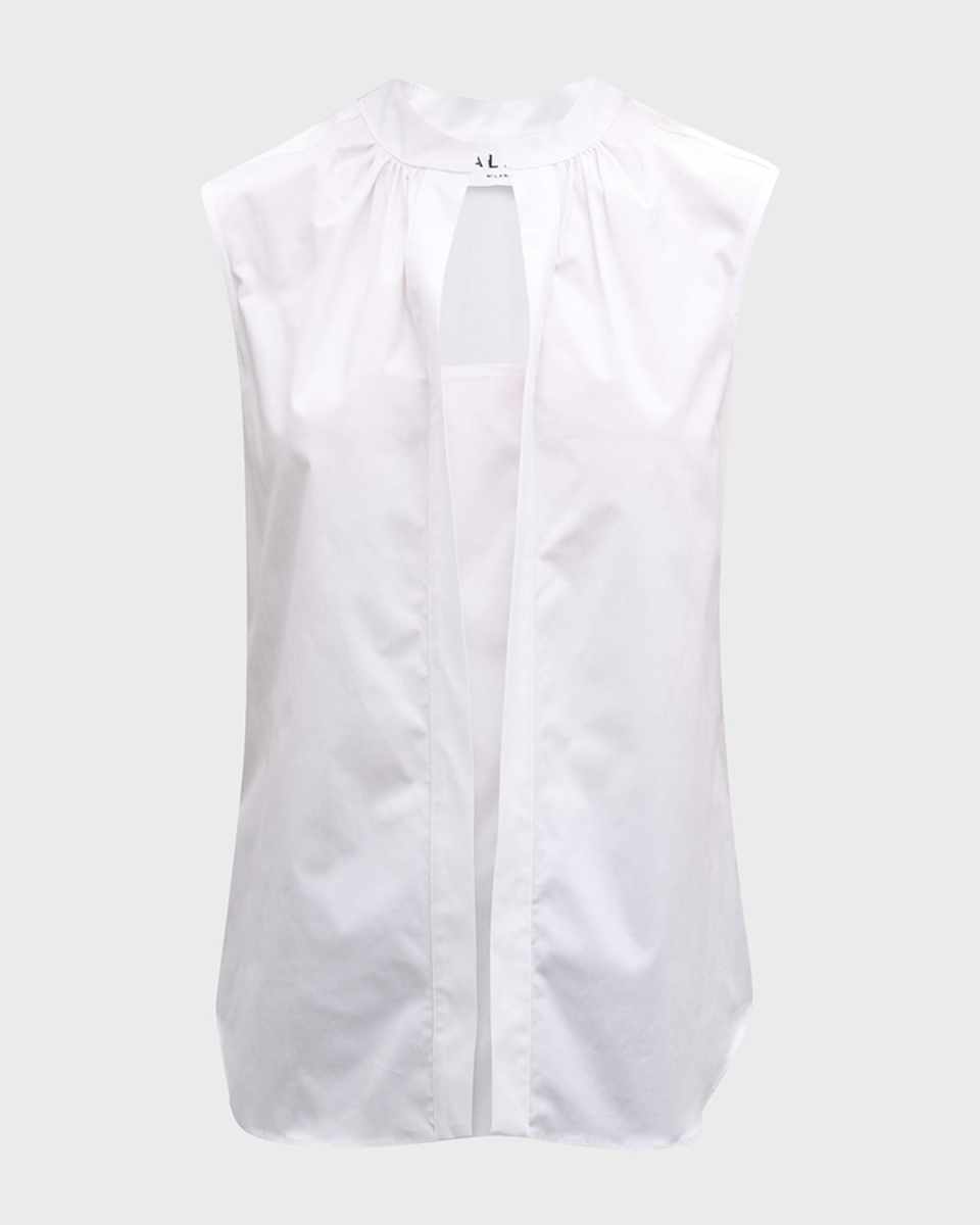 Olympia Sleeveless Split-Neck Blouse